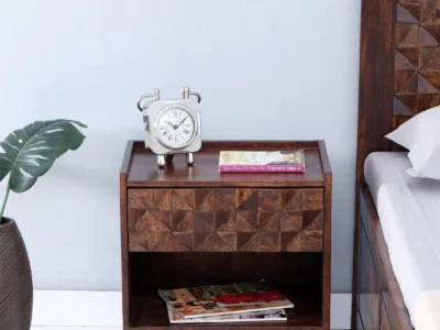 Sleek Bedside Table with Storage Compartment and Durable Sheesham Wood Frame