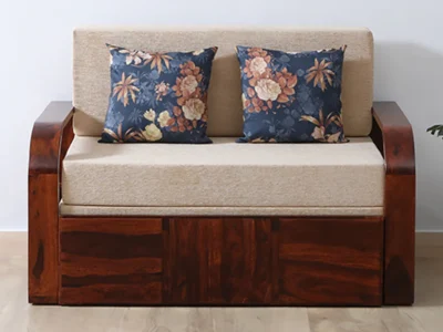 Foldable sofa bed with mattress for guest room and easy conversion