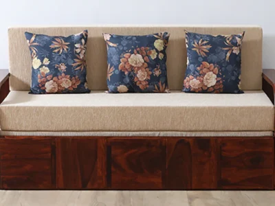 Sofa bed with backrest and built-in drawer for extra storage