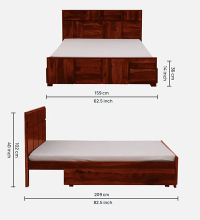 King Platform Wooden Bed with Drawer Storage and Decor Headboard Storage - Image 3