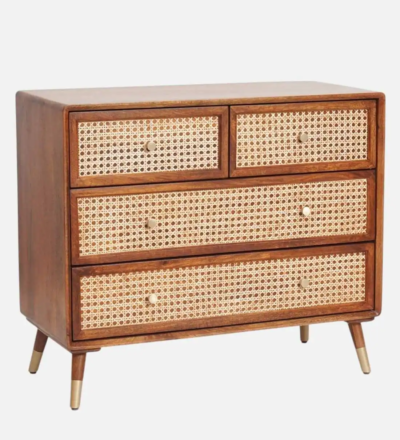 Artistic Handcrafted Drawer Cabinet with Natural Wood Finish and Metal Detailscc - Image 5