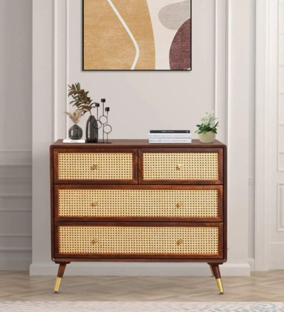 Antique style drawer chest with hand-finished details in solid Sheesham wood by Sarve Furniture