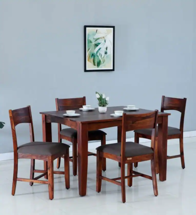Classic Wooden Dining Set with Wide Tabletop and Four Ergonomic Chairs