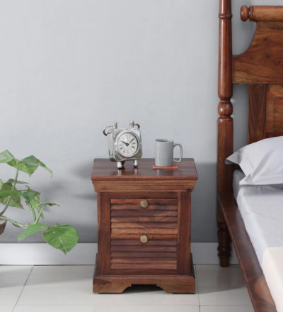 Slimline Sheesham Wood Bedside Table with Drawers by Sarve Furniture