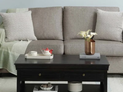 Sleek Rectangular Coffee Table with Polished Finish and Storage Shelf