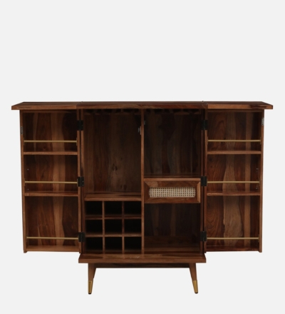 Adjustable Wooden Bar Cabinet with Shelves, Wine Racks, and LED Lights - Image 6