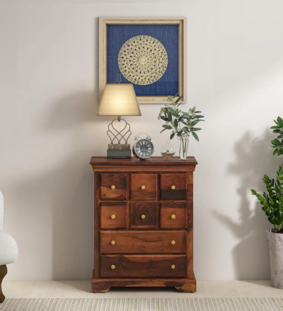 Velvet Chest of Drawers Sheesham Wood with Sleek Pull Handles and Storage