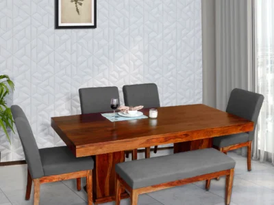 Rustic Dining Set with Solid Wood Table and Four Comfortable Chairs