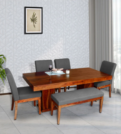 Rustic Dining Set with Solid Wood Table and Four Comfortable Chairs