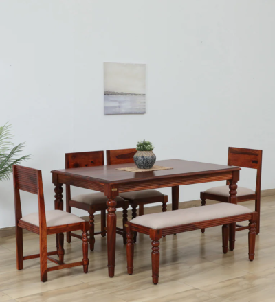 Premium Wooden Dining Set with Wide Table and Durable Upholstered Dining Chairs