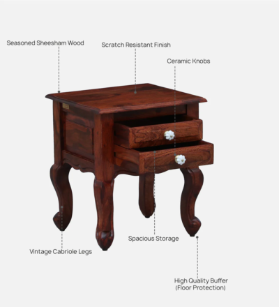 Bistro Bedside Table Sheesham Wood With Drawers By Sarve Furniture - Image 4
