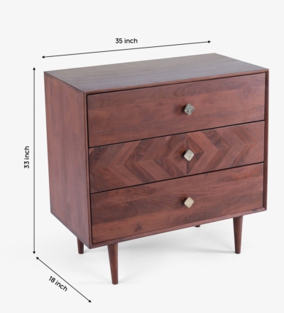 Chest of Drawers Rustic Wooden with Carved Details and Polished Surface - Image 3