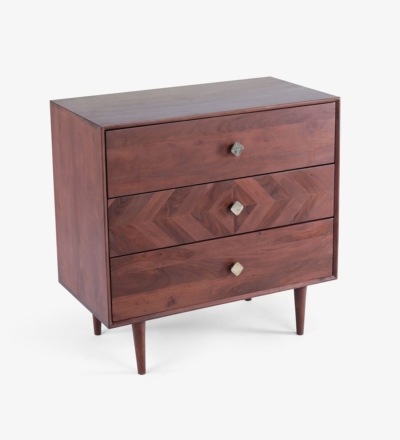 Chest of Drawers Rustic Wooden with Carved Details and Polished Surface - Image 6