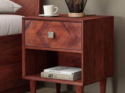 Elegant Solid Wood Nightstand with Soft-Close Drawer System and Open Storage