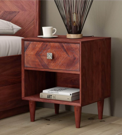 Elegant Solid Wood Nightstand with Soft-Close Drawer System and Open Storage