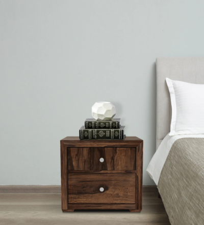 Modern Sheesham Bedside Table with Soft-Close Drawers and Sleek Look