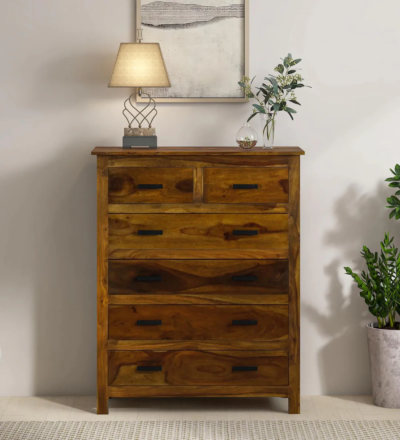 Glowline Chest with Multiple Drawers and Natural Wood Texture Sheesham Wood