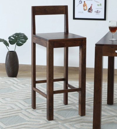 Compact kitchen bar stool Minimalist dining area seating Bar stool for modern homes Versatile wooden bar chair Small space bar furniture Kitchen counter stool design Solid wood dining stool Affordable bar stool India Durable wooden kitchen stool Everyday use bar seating