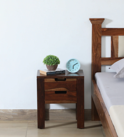 "Elysian Sheesham Wood Bedside Table with Drawers by Sarve Furniture - Solid Wood Nightstand with Storage for Bedroom"