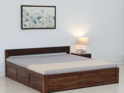 Voxa Sheesham Wood Bed With Box Storage by Sarve Furniture, featuring elegant Sheesham wood design and large under-bed storage compartments.