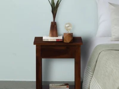 Nightstand Style Bedside Table with Wood Finish and Two Functional Drawers