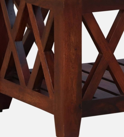 Compact Coffee Table Sheesham Wood with Storage Shelf With Glass Top By Sarve Furniture - Image 7