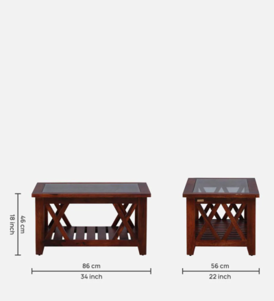 Compact Coffee Table Sheesham Wood with Storage Shelf With Glass Top By Sarve Furniture - Image 3