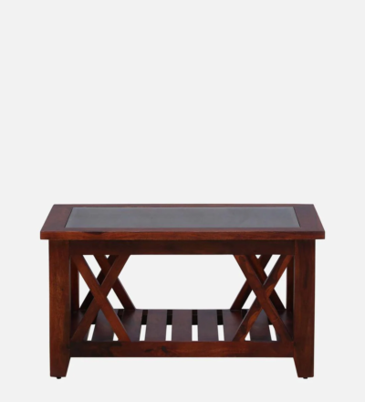 Compact Coffee Table Sheesham Wood with Storage Shelf With Glass Top By Sarve Furniture - Image 5