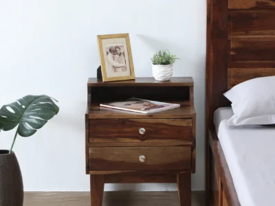 Vinnmark Sheesham Wood Bedside Table with Storage Drawers by Sarve Furniture – Solid Wood Nightstand