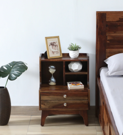 Sierra Sheesham Wood Bedside Table with Storage Drawers by Sarve Furniture – Stylish and Durable Nightstand