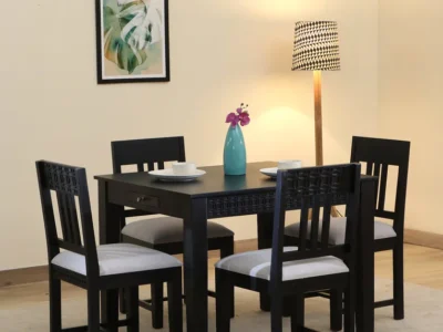 Dining Set Solid Sheesham Wood For Kitchen with Slatted Chair Back and Wide Table