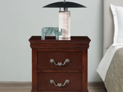 Stylish Nightstand in Solid Wood with Two Drawers and Open Storage Space