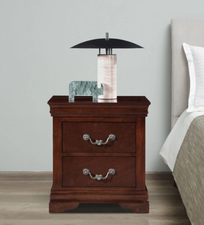 Stylish Nightstand in Solid Wood with Two Drawers and Open Storage Space