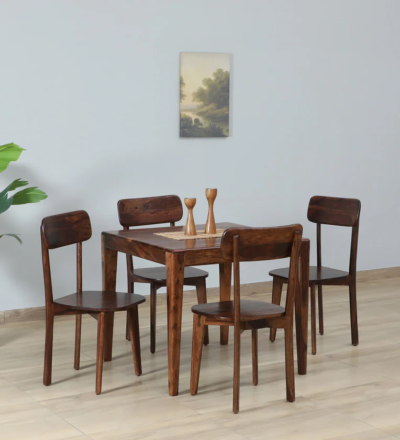 Premium Wooden Dining Set with Polished Surface and Designer Chair Seating