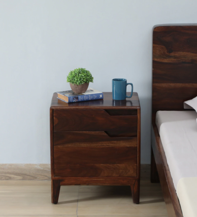 Space Efficient Wooden Bedside Table with Deep Drawer and Polished Surface