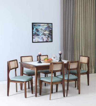 Solid Frame Dining Set with Designer Legs and Comfortable Seating Cushions