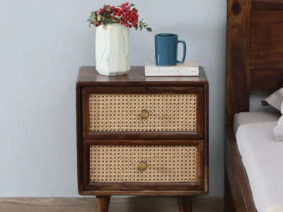 Axion Bedside Table Sheesham Wood by Sarve Furniture with minimalist design and spacious drawer for storage.