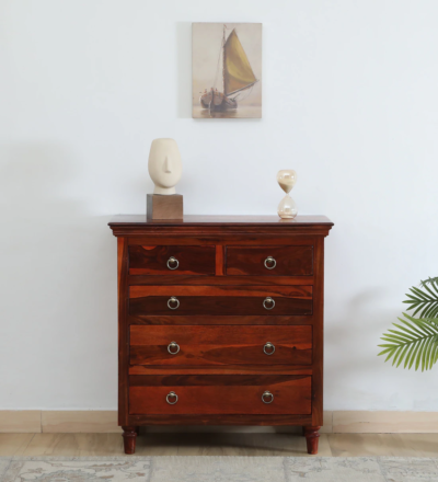 Classic Chest of Drawers Sheesham with Wide Storage Space and Polished Surface