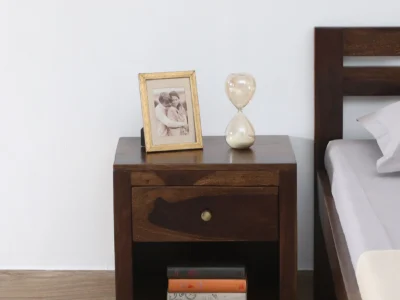 Nightstand Solid Wood with One Drawer and Convenient Bottom Open Storage