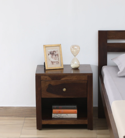 Nightstand Solid Wood with One Drawer and Convenient Bottom Open Storage