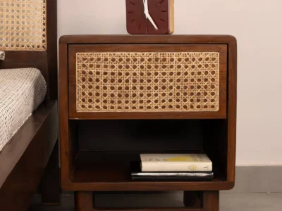 Solid Wood Nightstand with Two Drawers and Open Bottom Storage Shelf