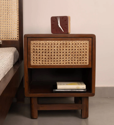 Solid Wood Nightstand with Two Drawers and Open Bottom Storage Shelf