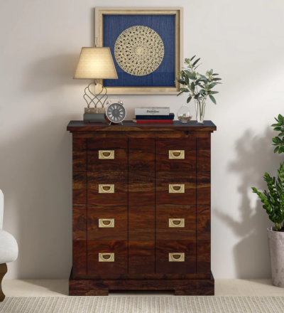 Frosted Chest of Drawers with Decorative Handles and Wide Storage Space Below