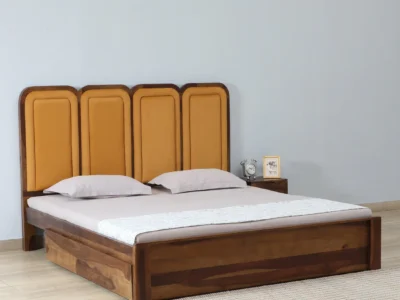 Snuggen Sheesham Wood Bed With Drawer Storage by Sarve Furniture featuring elegant design, premium wood finish, and under-bed drawers for smart bedroom storage.