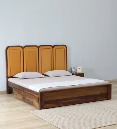 Snuggen Sheesham Wood Bed With Drawer Storage by Sarve Furniture featuring elegant design, premium wood finish, and under-bed drawers for smart bedroom storage.