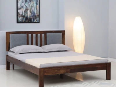 Wide frame bed without storage in Sheesham polish by Sarve Furniture – elegant wooden bed with polished finish