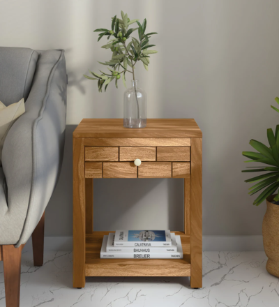 Eclipse Bedside Table Sheesham Wood by Sarve Furniture - Solid Wood Nightstand with Storage Drawers for Bedroom