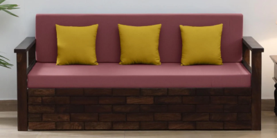 Modern sofa cum bed with storage and cushions for small spaces and guests