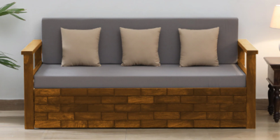 Wooden Sofa Bed with Storage for Living Room and Guest Use