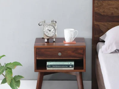 Elegant Bedside Table Bedroom in Sheesham Wood with Dual Storage Drawers